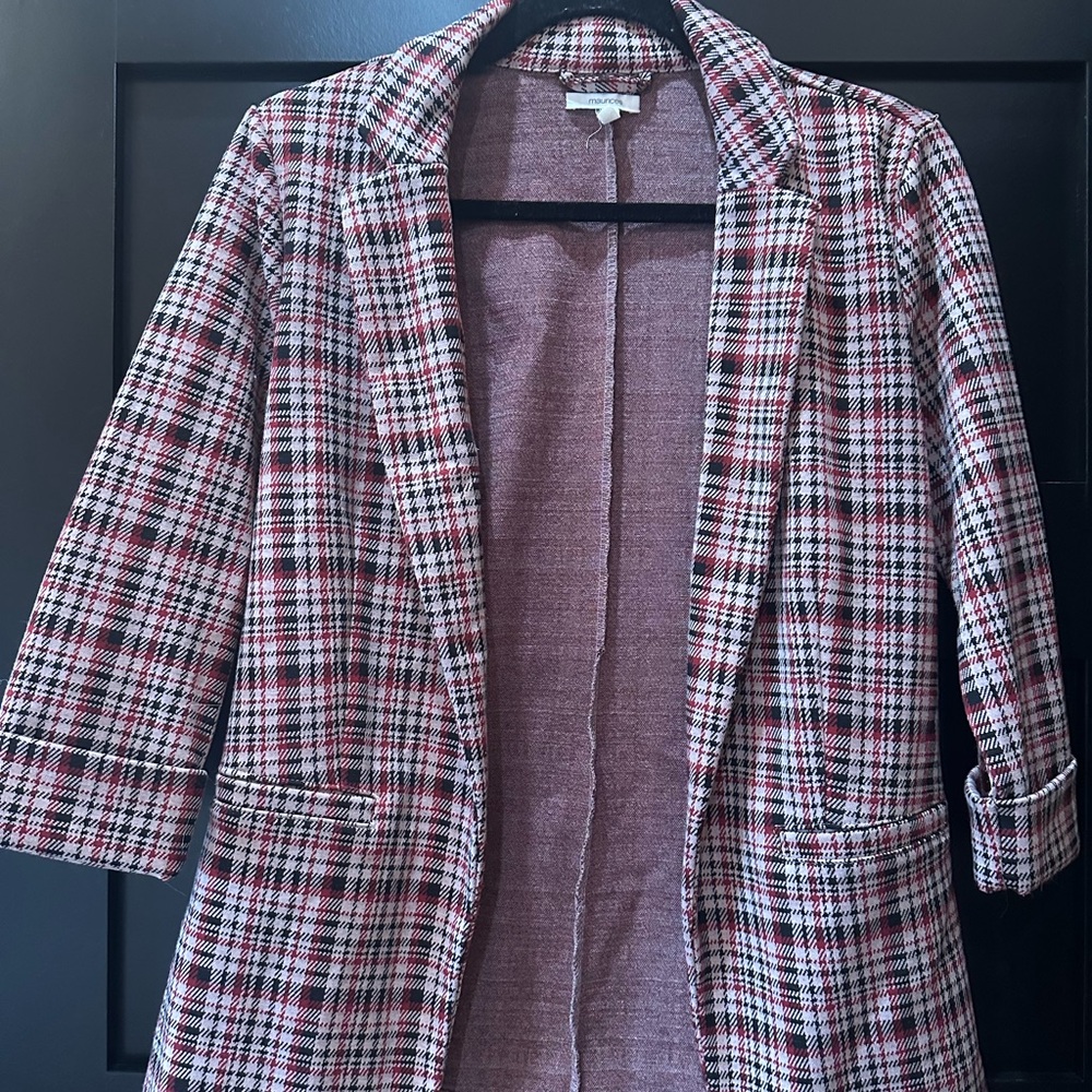 Maurices Maroon& Black Plaid Blazer~business casual/business professional